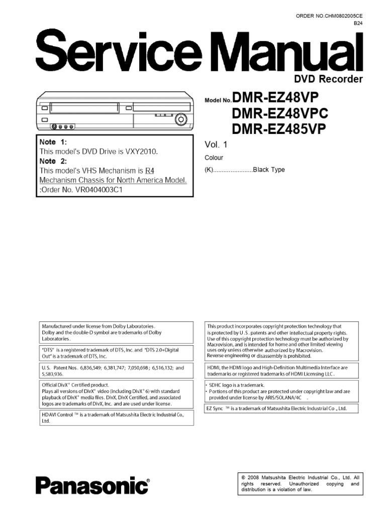DMR-EZ48 Series DVD Recorder Manual | PDF | Electrostatic
