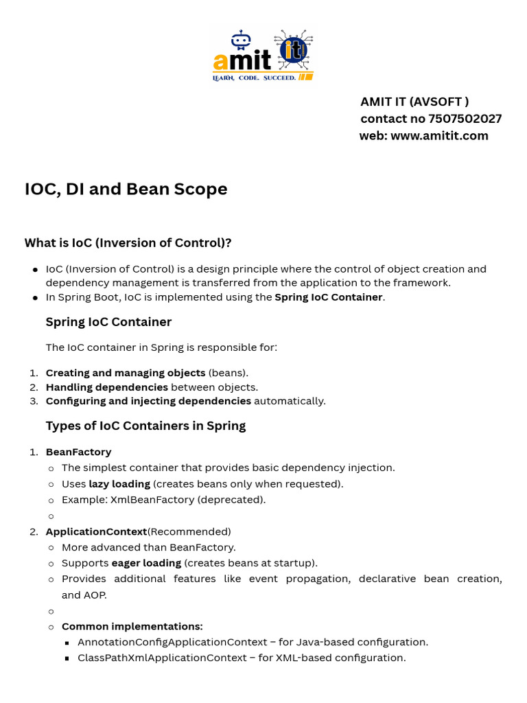 Understanding IoC and Bean Scope in Spring | PDF | Spring Framework ...