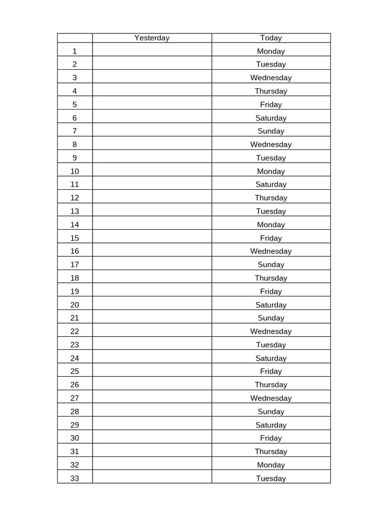 Days of Week | PDF