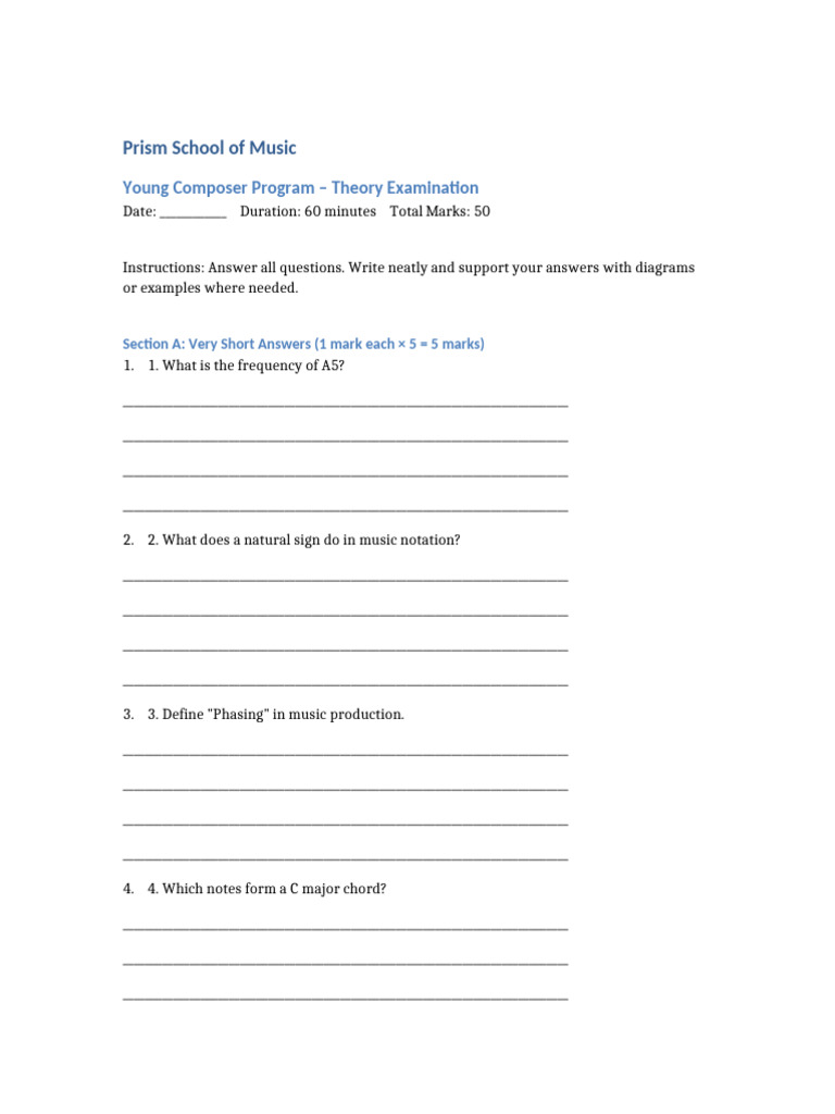 YCP Theory Exam Paper | PDF | Chord (Music) | Scale (Music)