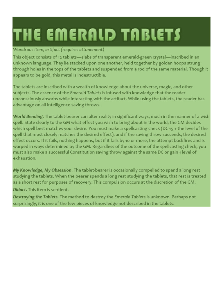 Emerald Tablets: Artifact of Knowledge | PDF