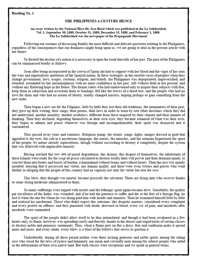 Future of the Philippines: Rizal's Vision | PDF | Philippines | Utopia