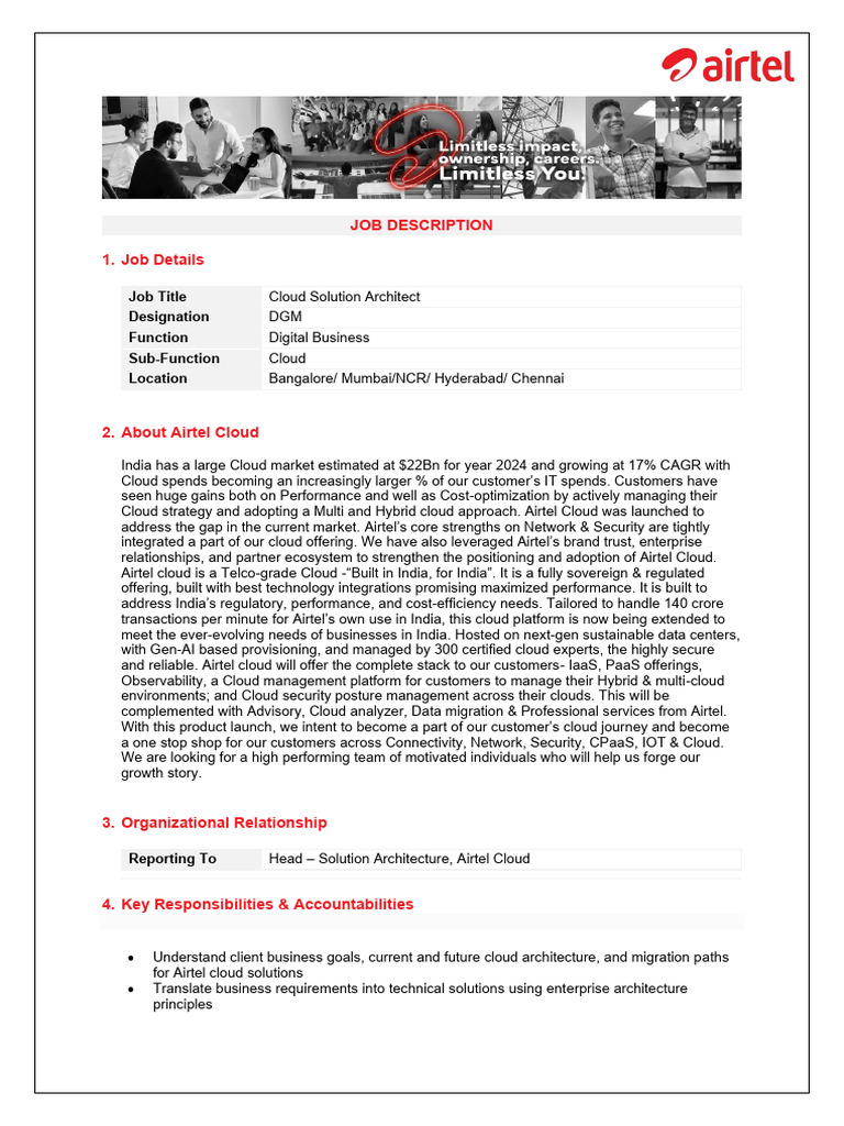 Cloud Solution Architect Job at Airtel | PDF | Cloud Computing | Computing