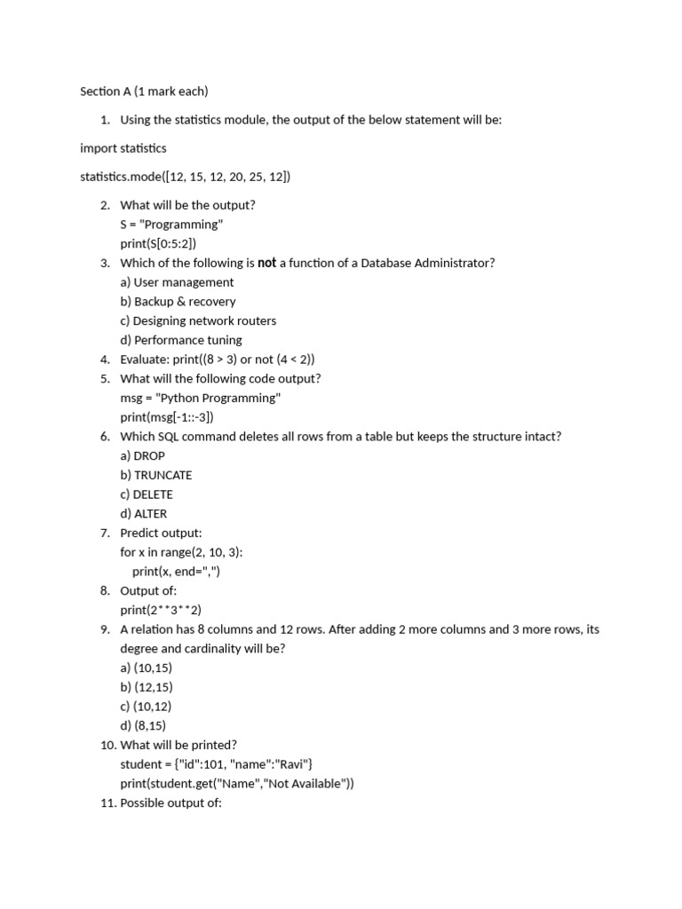 Python Programming and SQL Questions | PDF | Table (Database) | My Sql
