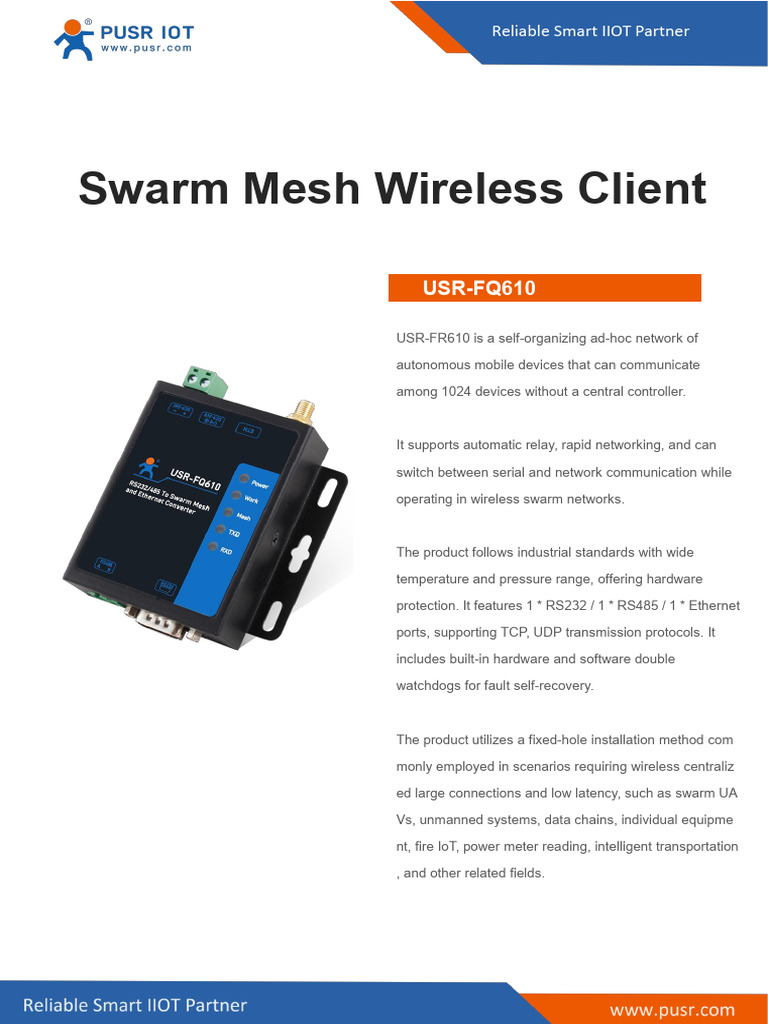 Swarm Mesh Wireless Client: USR-FQ610 | PDF | Computer Network ...
