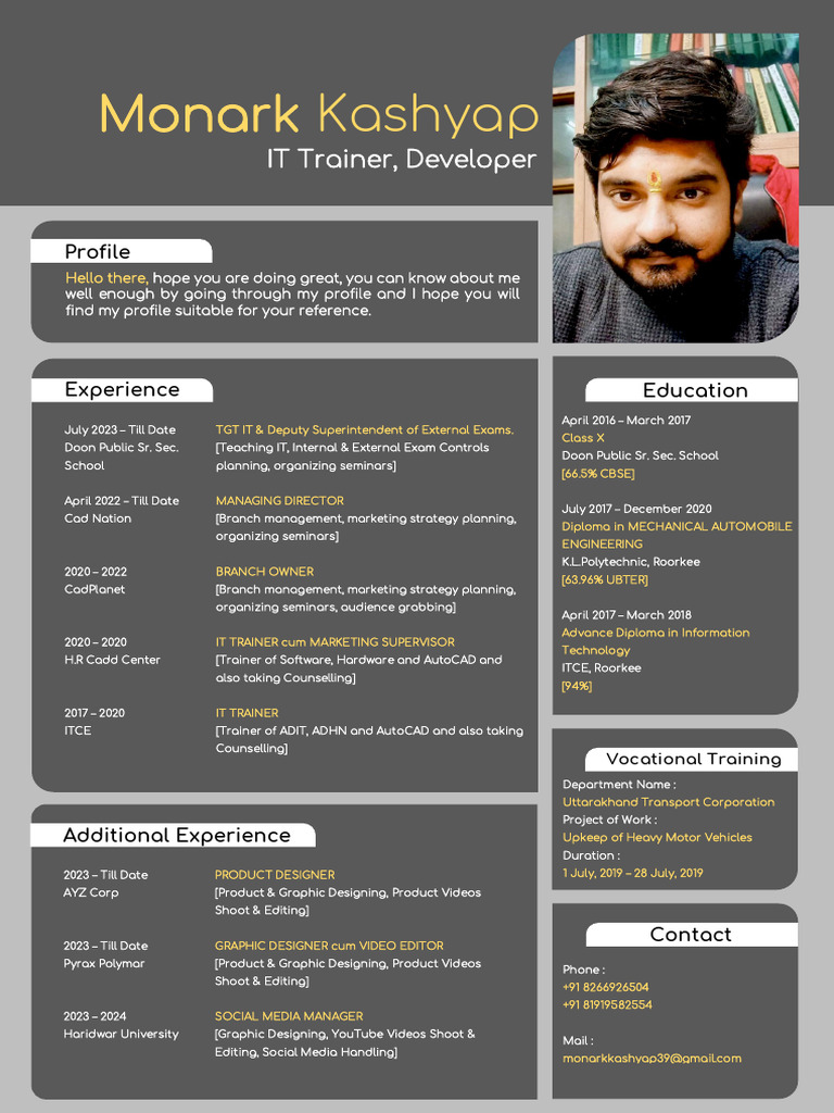 Monark Kashyap: IT Trainer & Developer Profile | PDF