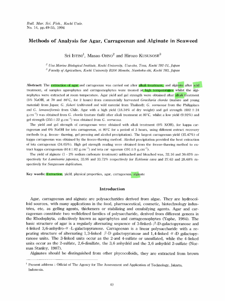 Extraction Methods for Agar and Carrageenan | PDF | Agar | Seaweed