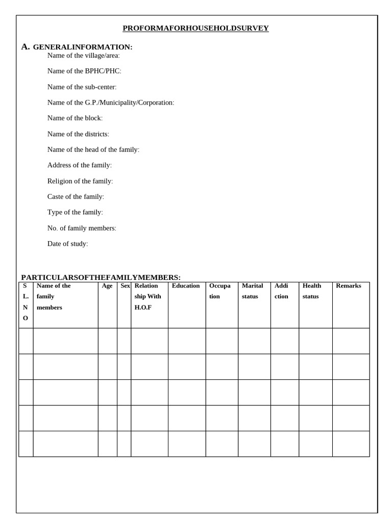 Household Survey Proforma Template | PDF | Sanitation