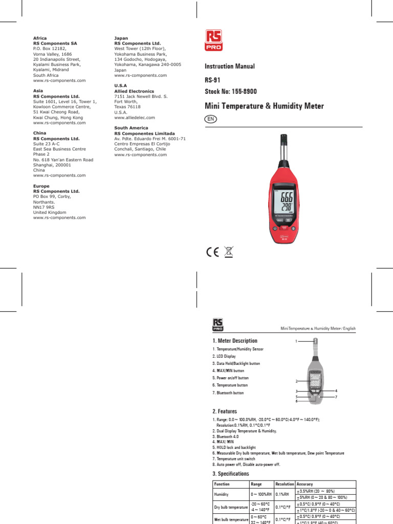 Mini Temperature & Humidity Meter Guide | PDF | Humidity | Physical ...