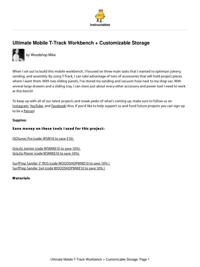 Mobile T-Track Workbench Guide | PDF | Woodworking | Wood