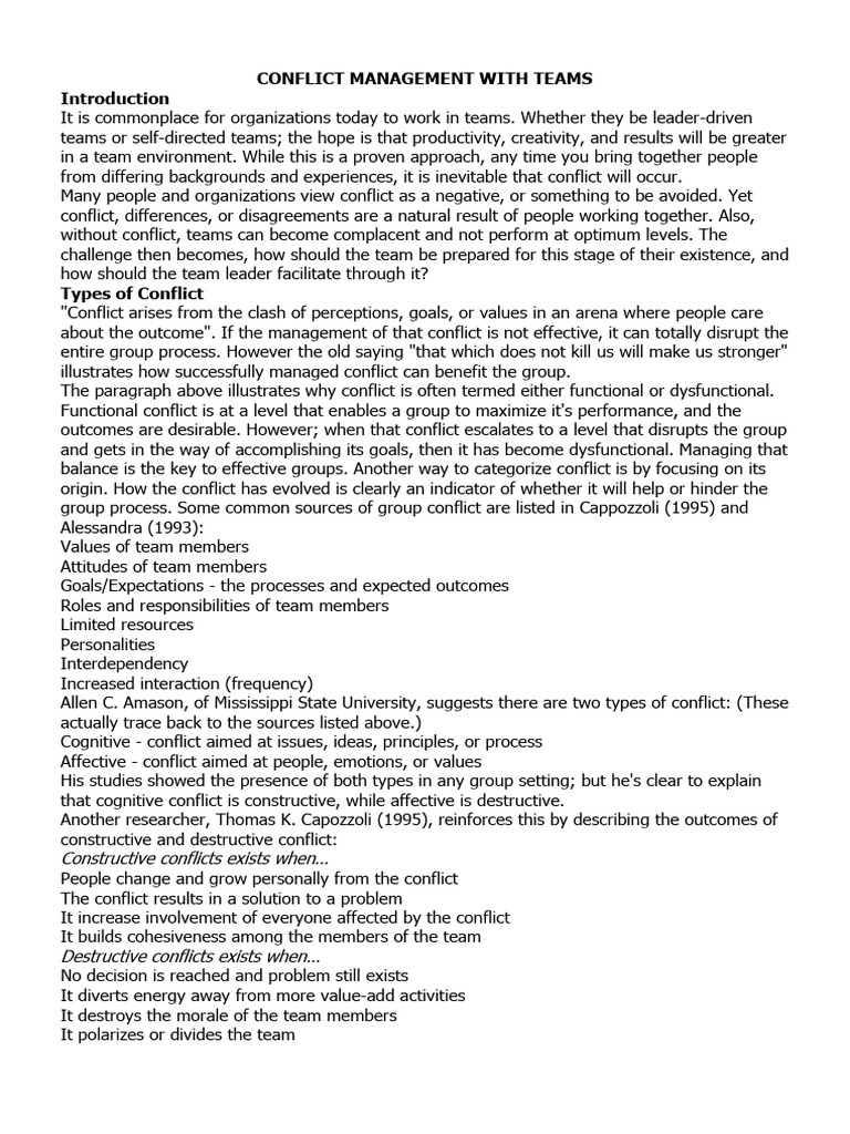 Conflict Management With Teams | PDF | Conflict Resolution | Psychology
