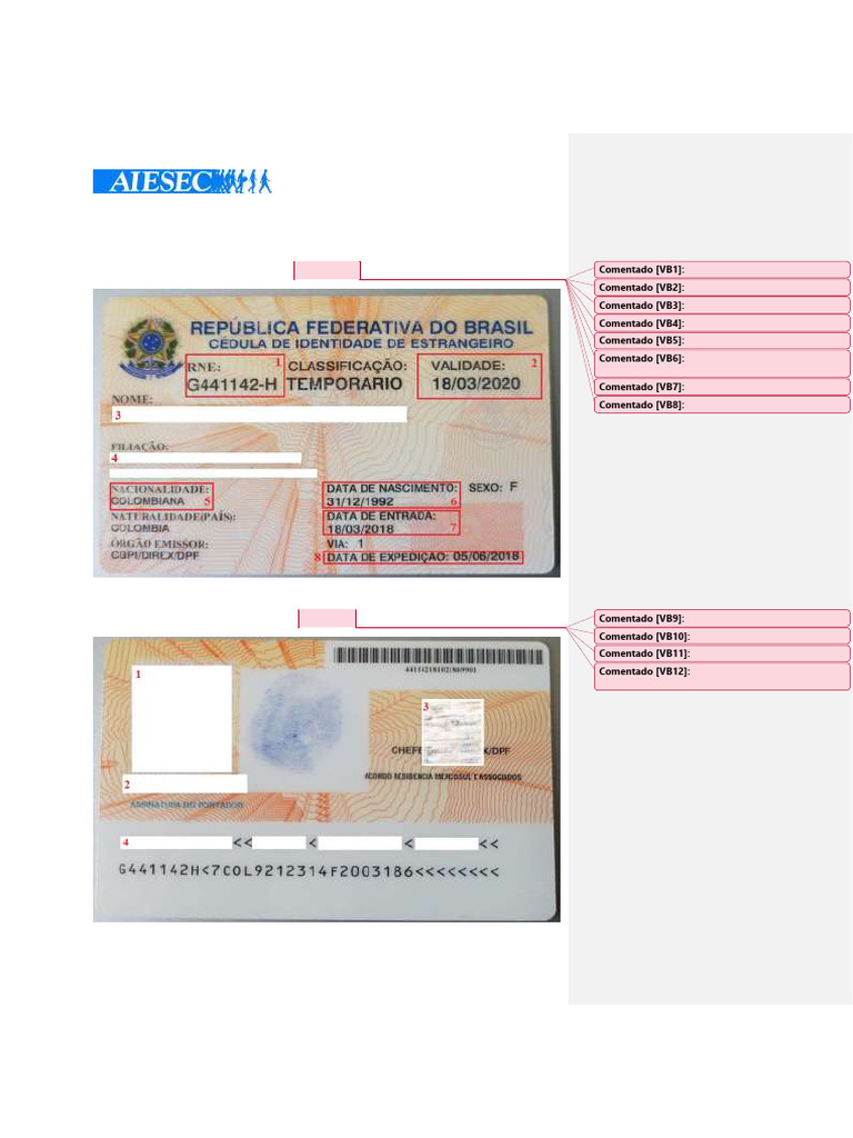 (MODELO) RNE - Registro Nacional Do Estrangeiro | PDF