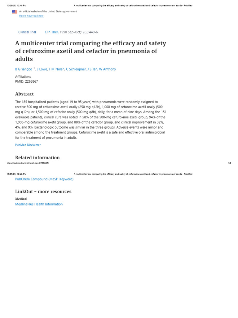 A Multicenter Trial Comparing The Efficacy and Safety of Cefuroxime ...