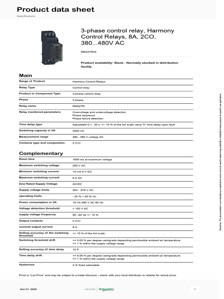 Schneider Electric Harmony-Control-Relays RM22TR33 | PDF | Relay ...