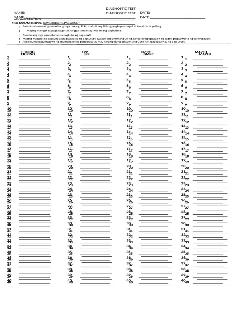 Answer Sheet Blank | PDF