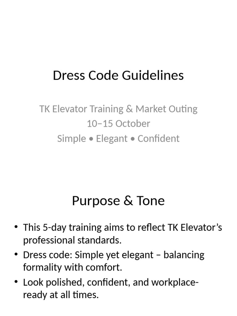 TK Elevator Training Dress Code Guide | PDF