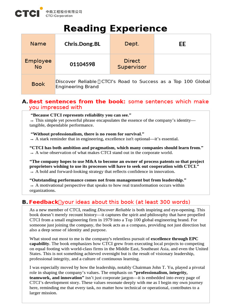 【ORIENTATION】Reading Experience Sample | PDF | Social Psychology | Business