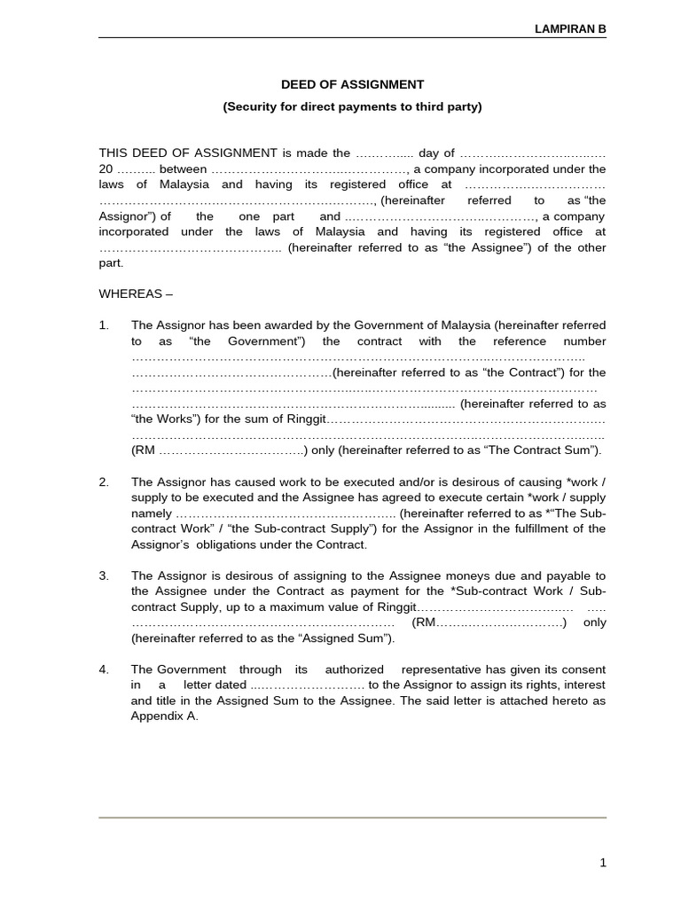 Deed of Assignment for Payments | PDF | Assignment (Law) | Civil Law ...