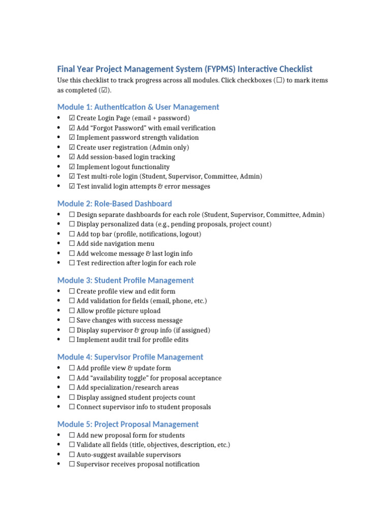 FYPMS Interactive Checklist | PDF | Microsoft Excel | Password