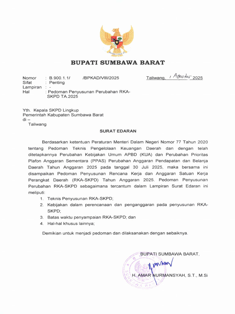 Pedoman RKA-SKPD 2025 Sumbawa Barat | PDF