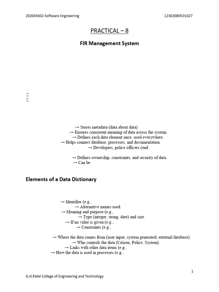 FIR Management System Data Dictionary | PDF | Computing | Data Management