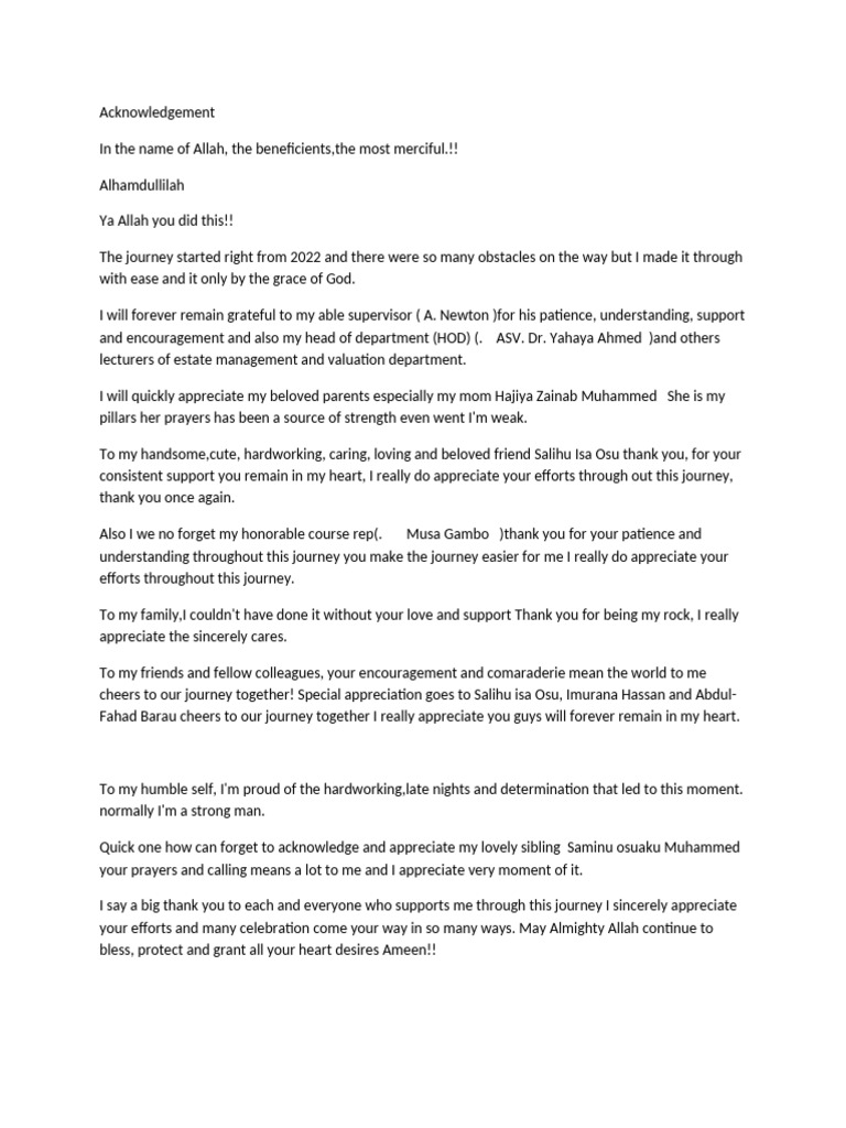 Gratitude and Acknowledgements in Journey | PDF