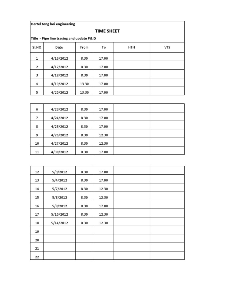 Engineering Time Sheet Record | PDF