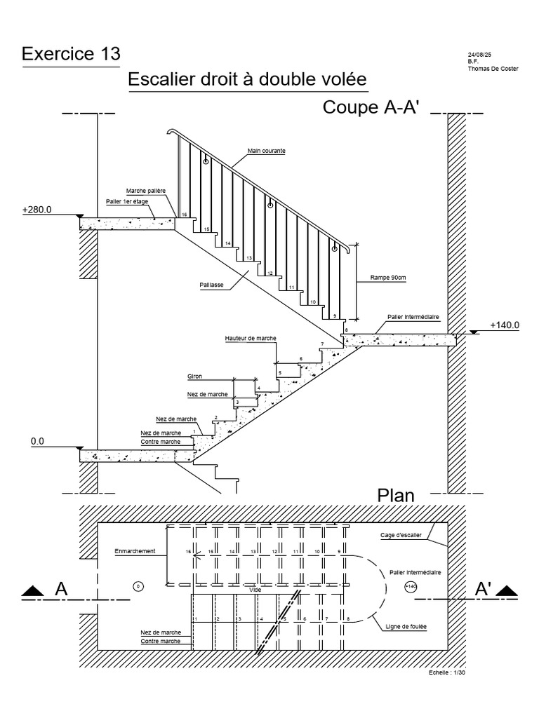 Plan d'escalier droit à double volée | PDF | Escaliers | Bâtiments et ...