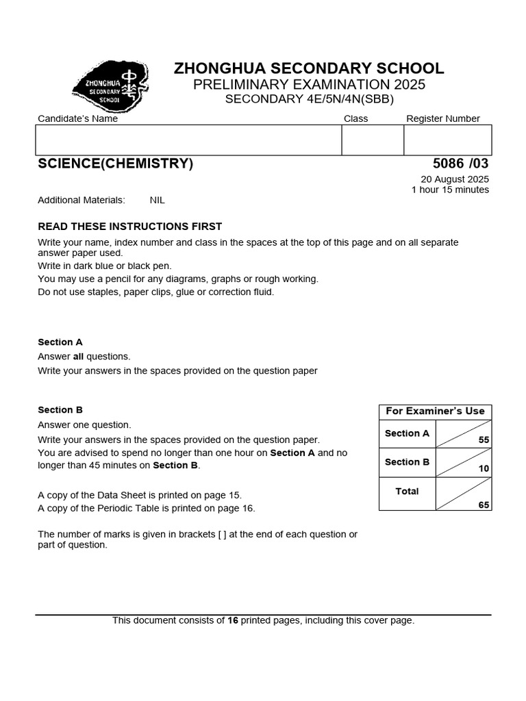 2025 Chemistry Exam Paper for Secondary Students | PDF | Ethanol | Acid