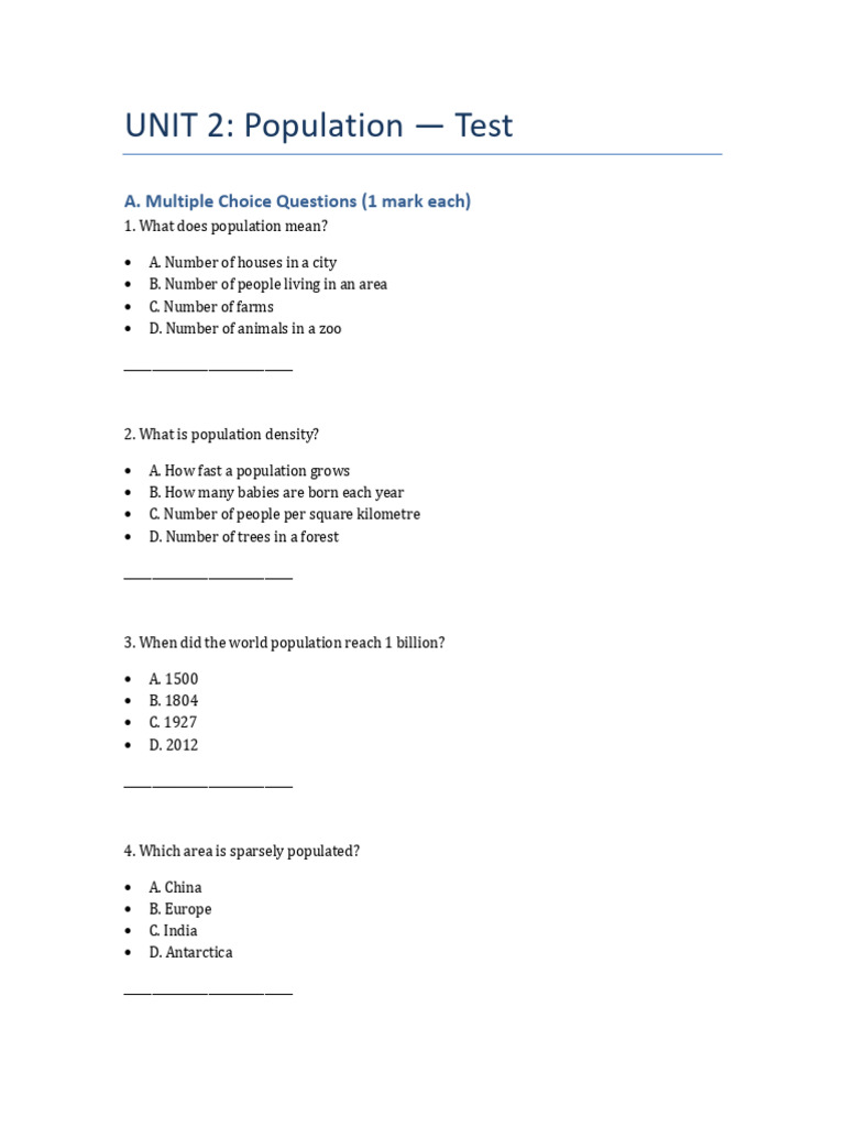 Population Test Questions and Answers | PDF | Natural Environment