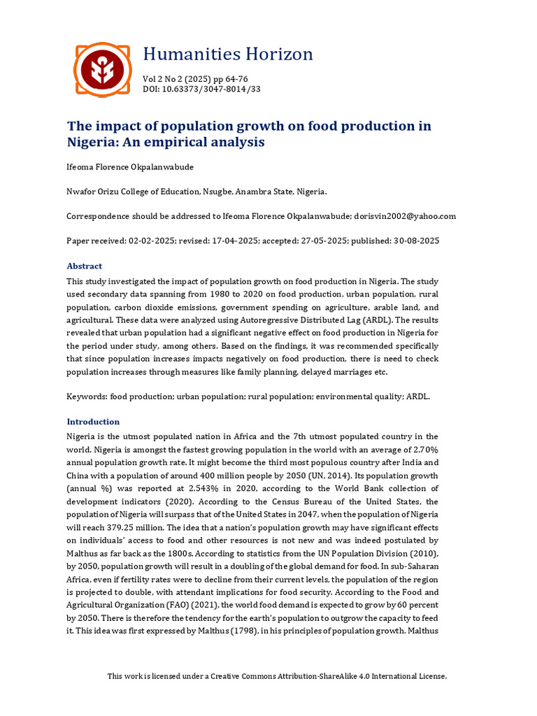 The Impact of Population Growth On Food Production | PDF | Economic ...