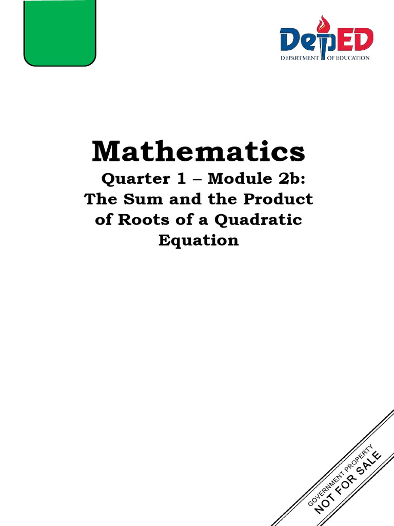 Topic 5 Sum and Product of Roots of A Quadratic Equation | PDF ...
