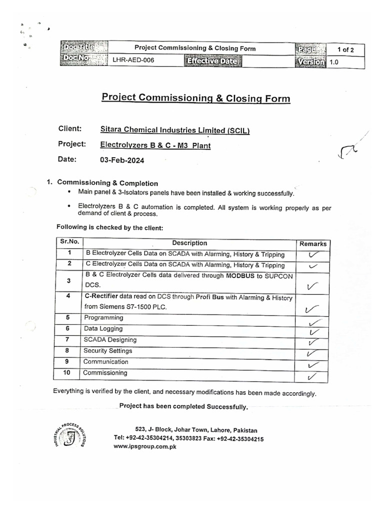 Project Commissioning & Closing Form | PDF