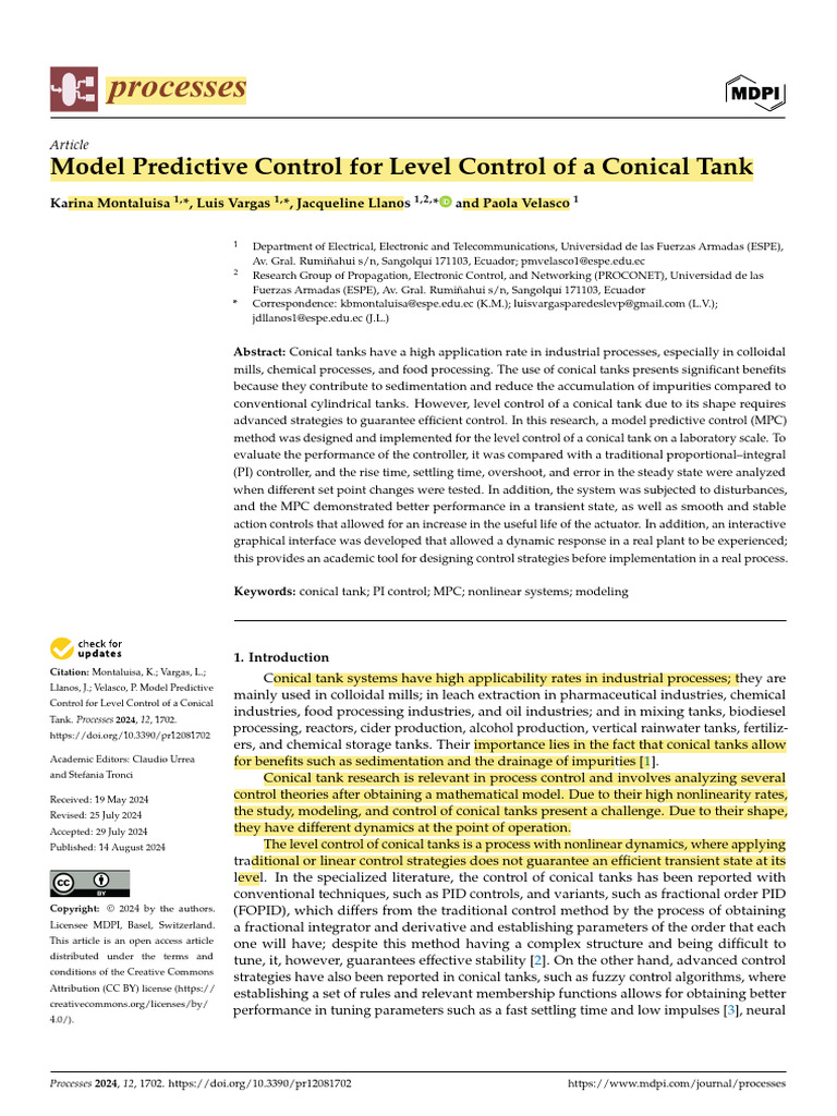 Model Predictive Control for Conical Tanks | PDF | Control Theory ...