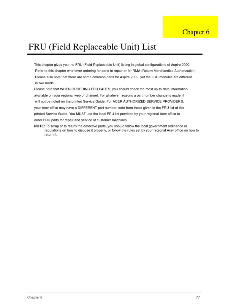 FRU (Field Replaceable Unit) List | PDF | Electronic Engineering ...