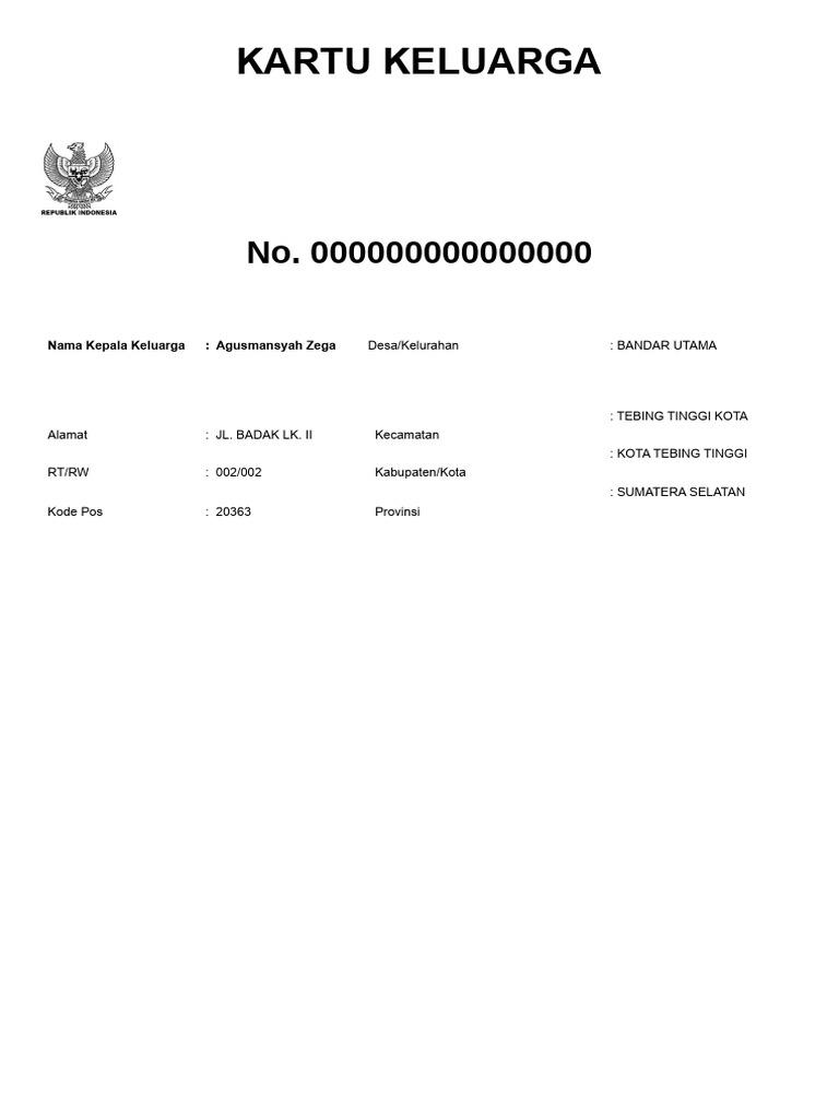 Kartu Keluarga Agusmansyah Zega | PDF