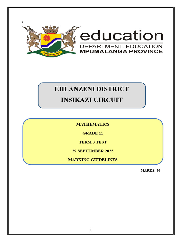 Grade 11 Mathematics Term 3 Test Guide | PDF