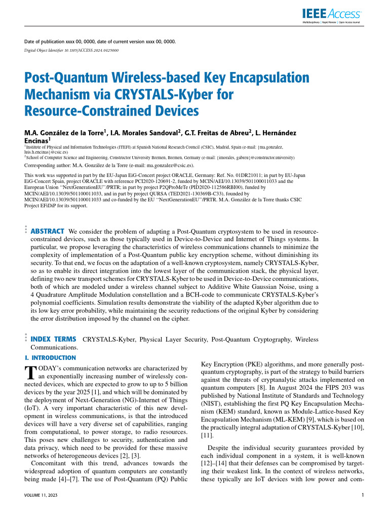 Post-Quantum Wireless-Based Key Encapsulation Mech | PDF ...