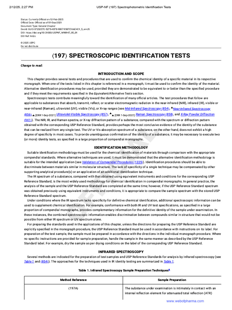 Spectroscopic Identification Tests Guide | PDF | Spectroscopy ...