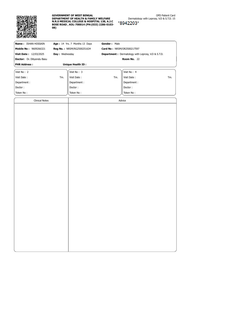 OPD Patient Card for Dermatology Care | PDF
