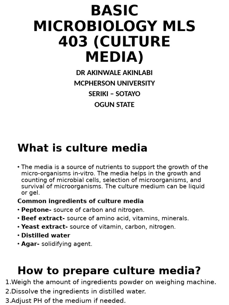 Basic Microbiology (Culture Media) | PDF | Growth Medium | Fermentation