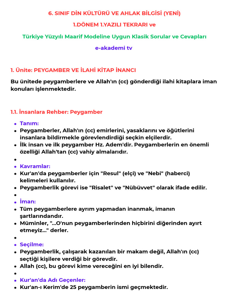 6 Di̇n 1.1. Tekrari | PDF