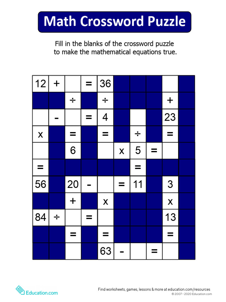 Math Crossword Puzzle Worksheet | PDF