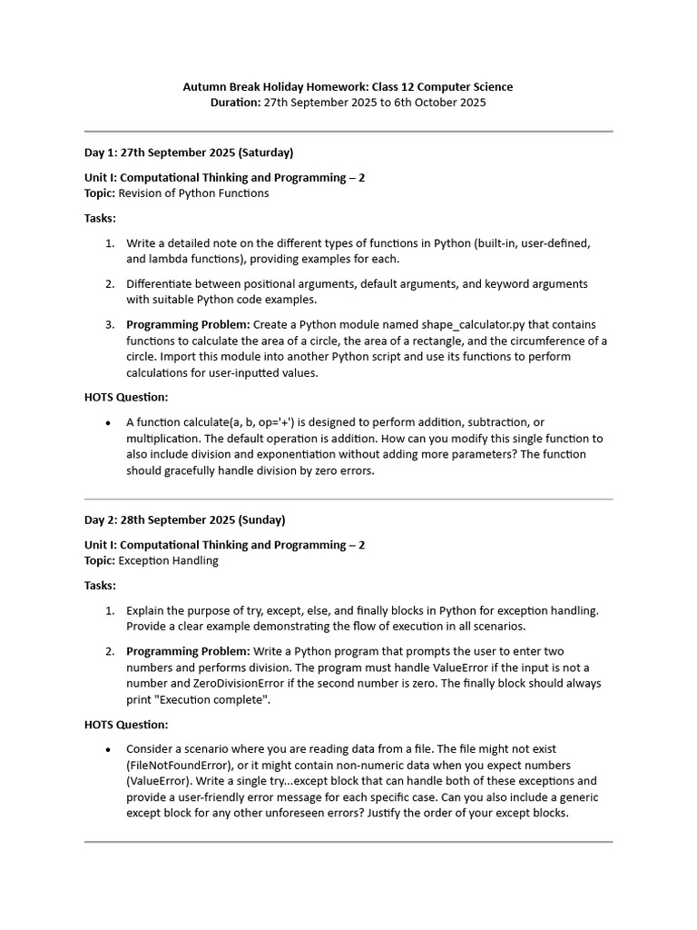 Autumn Break Holiday Homework 12 CS | PDF | Computer Network ...
