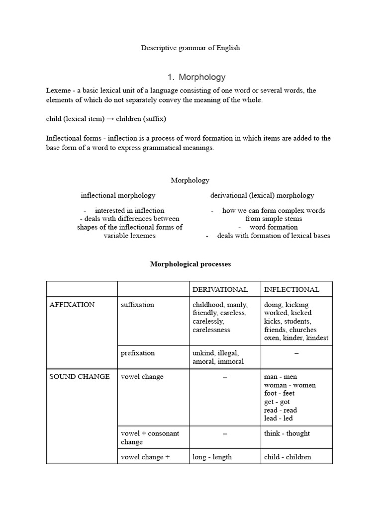 English Grammar: Morphology & Syntax | PDF | Part Of Speech | Verb