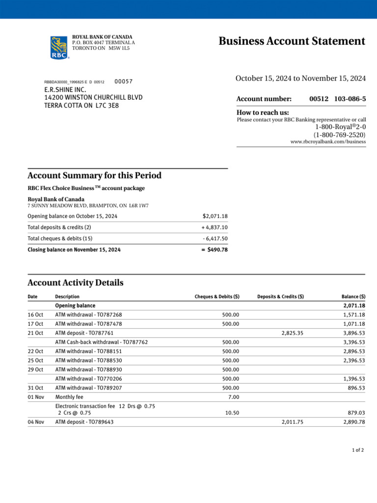 Original - Chequing Statement-0865 2024-11-15 | PDF | Debit Card ...