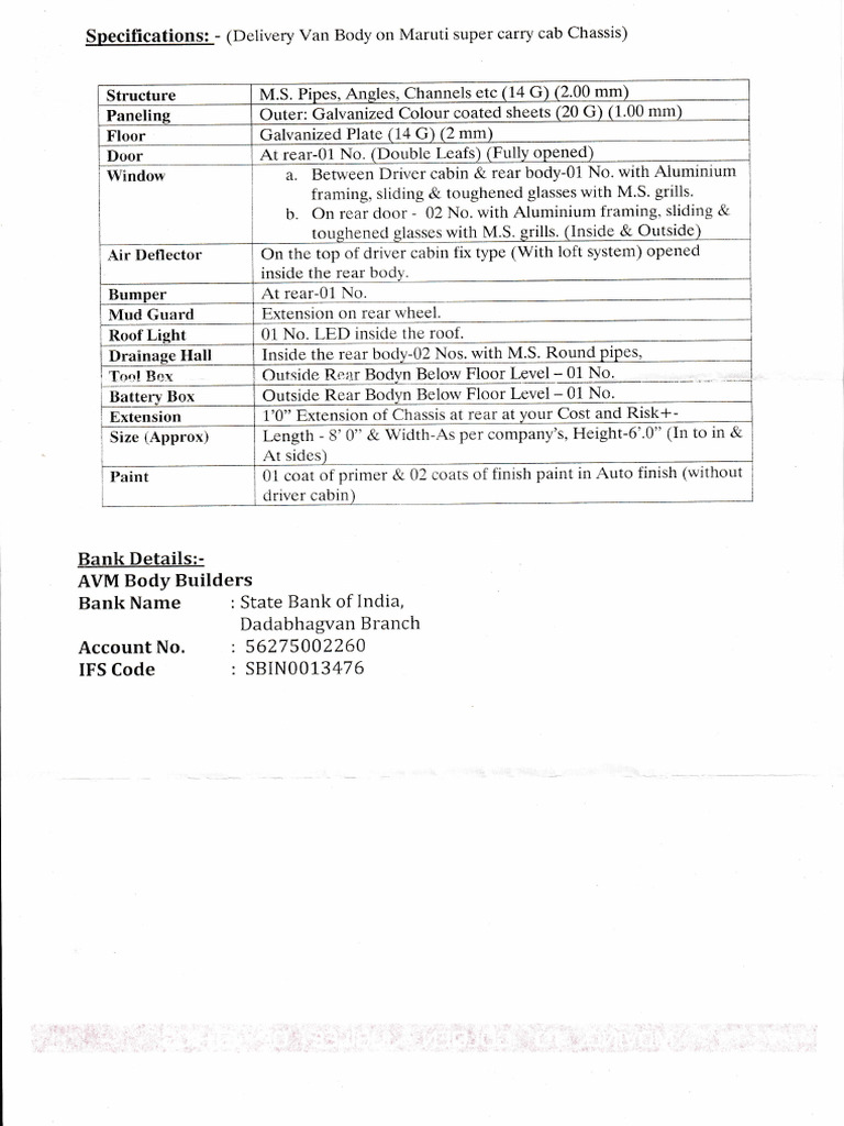 Delivery Van Body Specifications | PDF