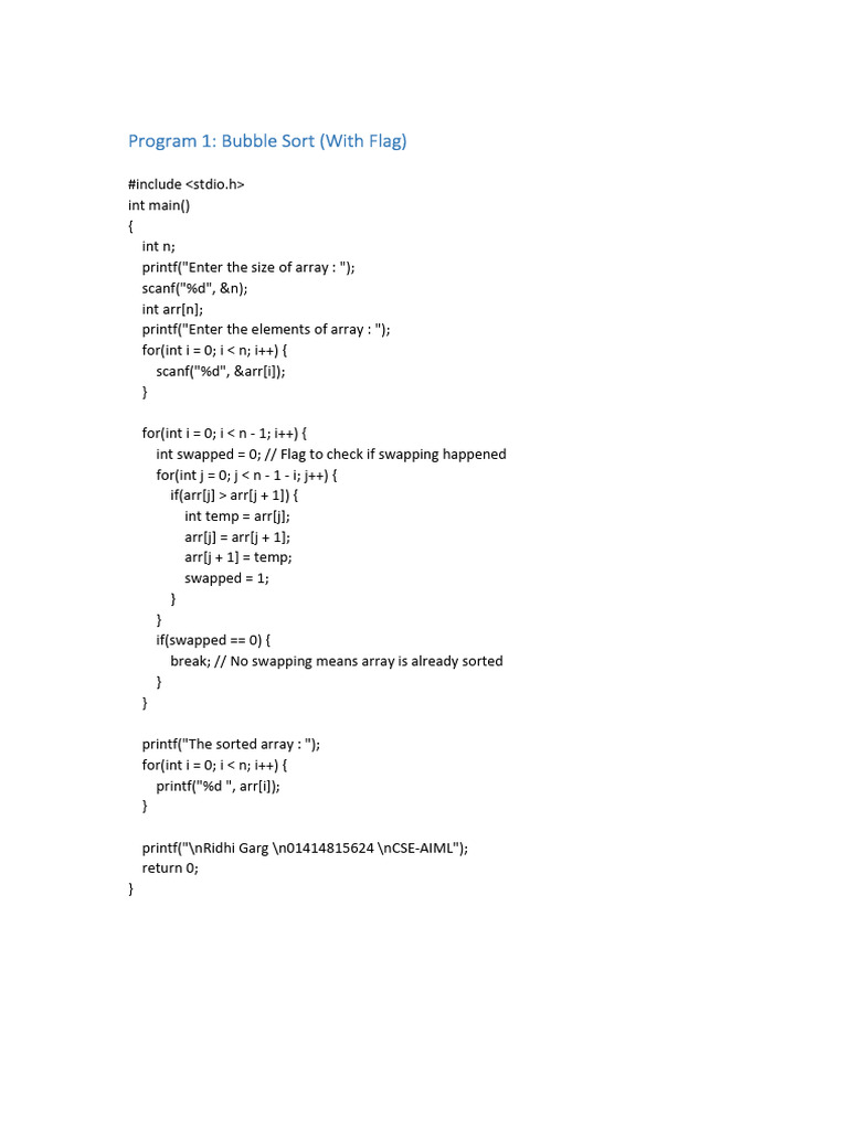 C Programming: Sort, Factorial, Search | PDF