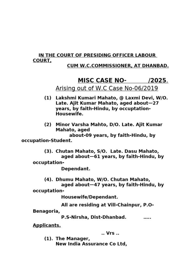 Labour Court Petition for Compensation | PDF | Affidavit | Notary Public
