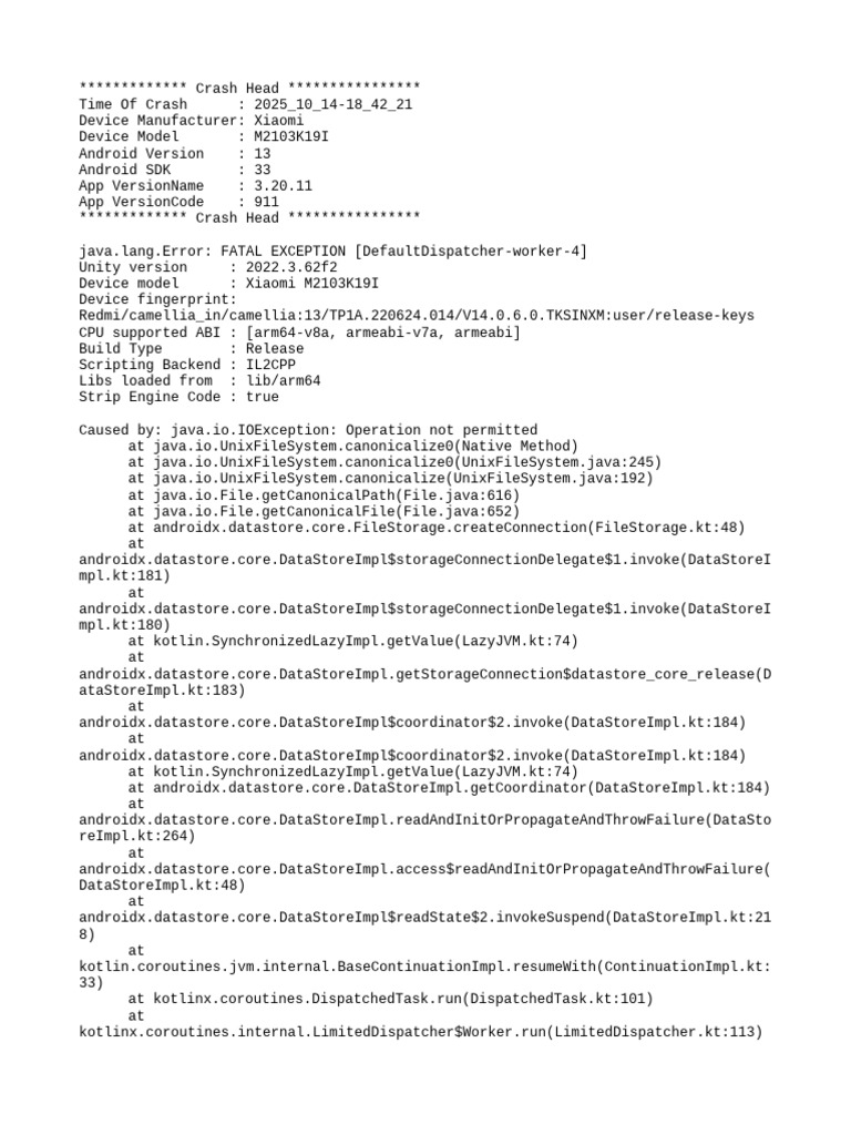 Xiaomi Crash Report - Unity Error 2025 | PDF | System Software | Smartphone